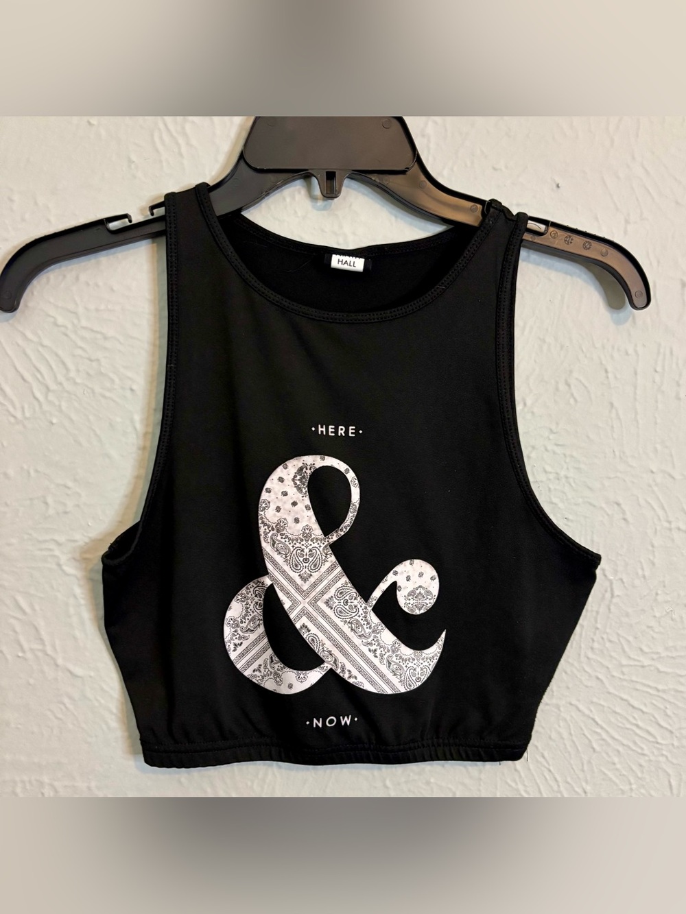 Ninth HALL Black Cropped Graphic Tank with White Ampersand size small